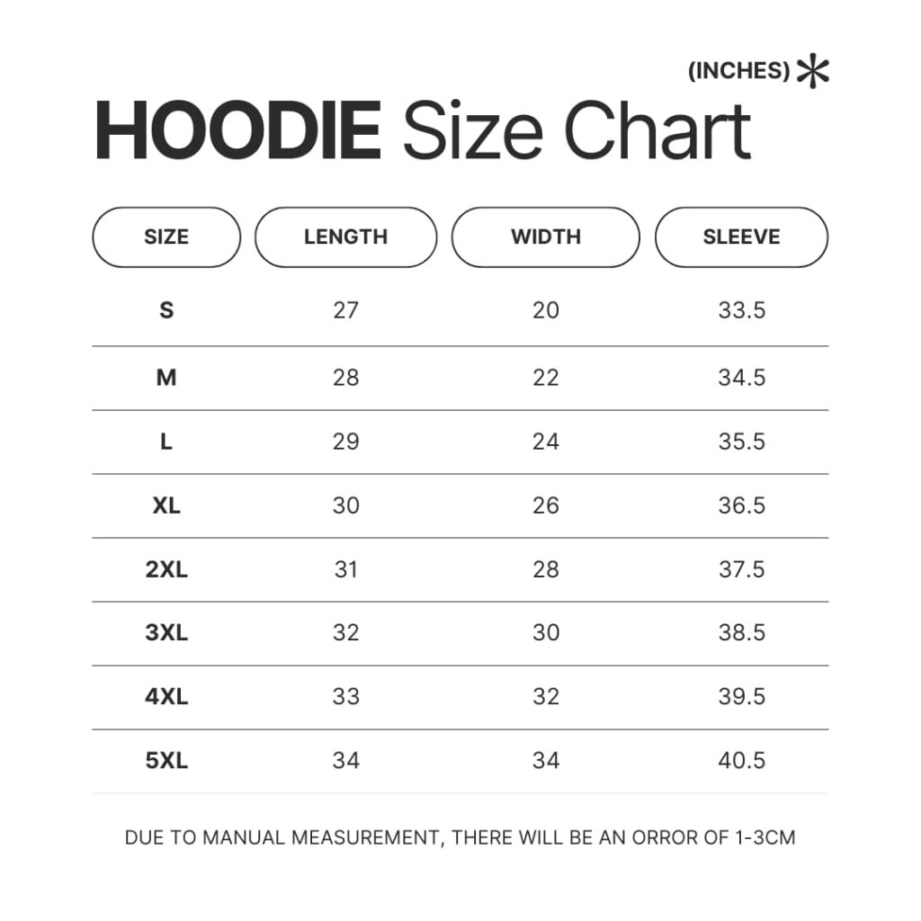 Hoodie Size Chart - Dragon Ball Z Store